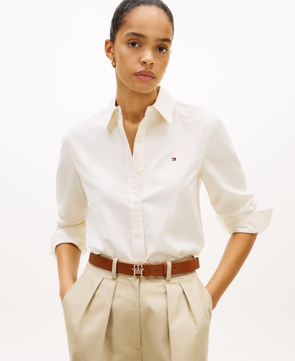 Tommy Hilfiger Women's Long-Sleeve Oxford Shirt Ecru Szie S 3960